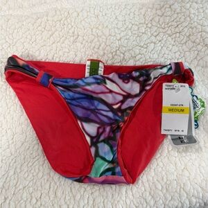 NWT Becca Reversible Red and Multicolor Bikini Bottom